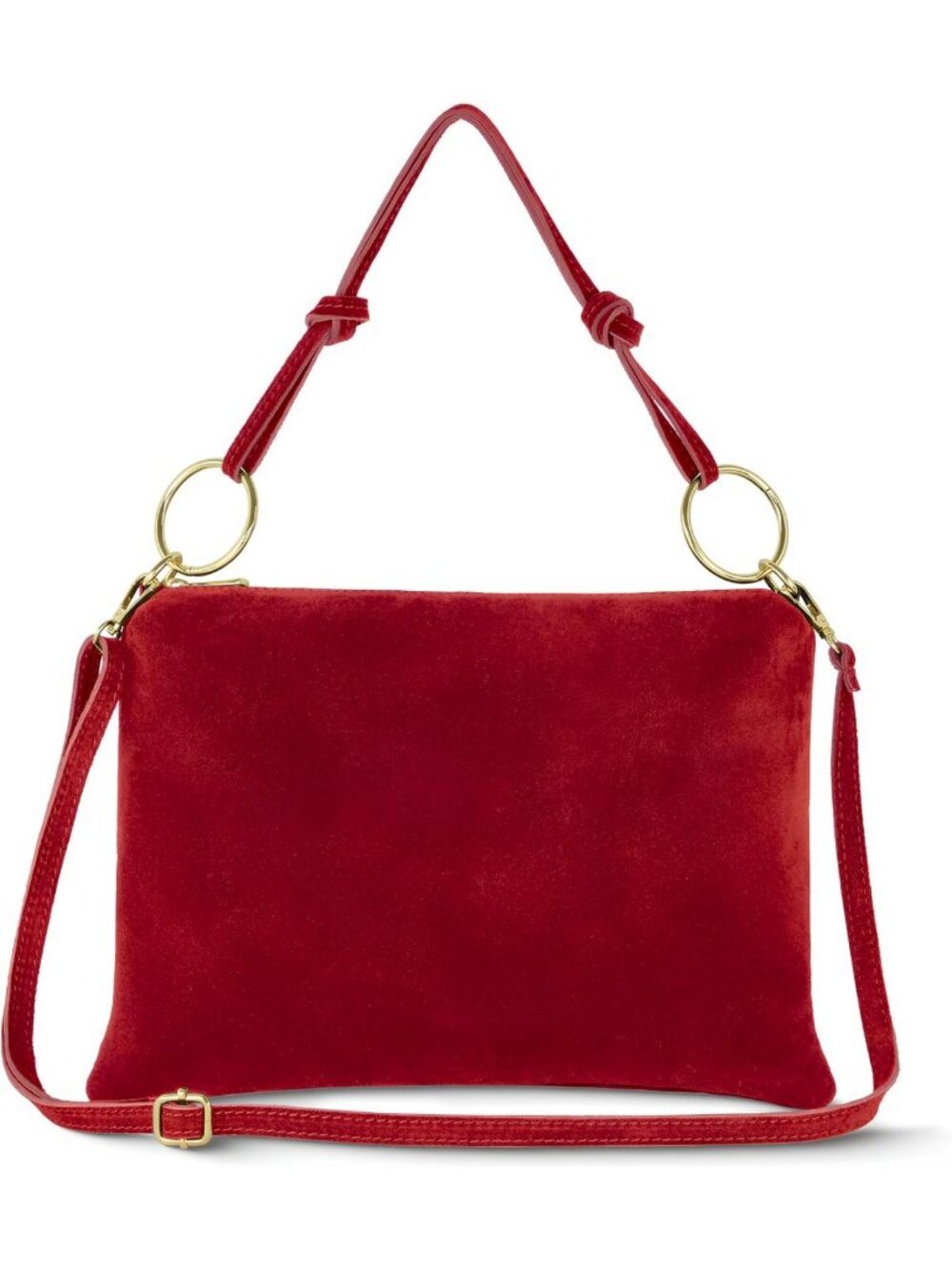 Stylish Red Genuine Suede Shoulder Bag | Slim Handbag with Zipper & Crossbody